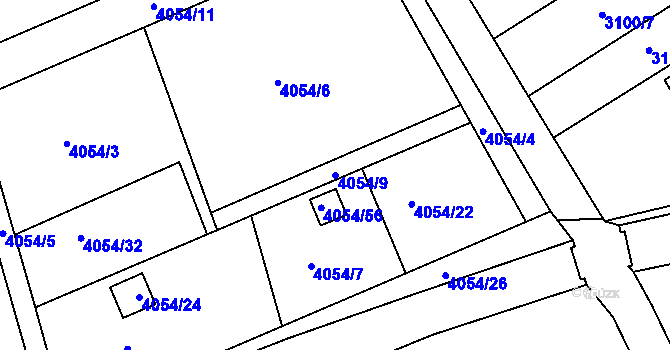 Parcela st. 4054/9 v KÚ Louny, Katastrální mapa