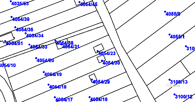 Parcela st. 4054/23 v KÚ Louny, Katastrální mapa