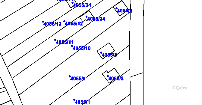 Parcela st. 4055/3 v KÚ Louny, Katastrální mapa