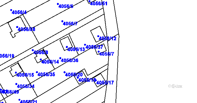 Parcela st. 4055/7 v KÚ Louny, Katastrální mapa