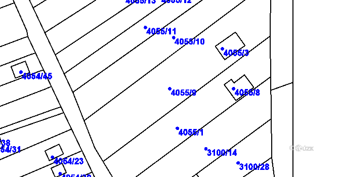 Parcela st. 4055/9 v KÚ Louny, Katastrální mapa
