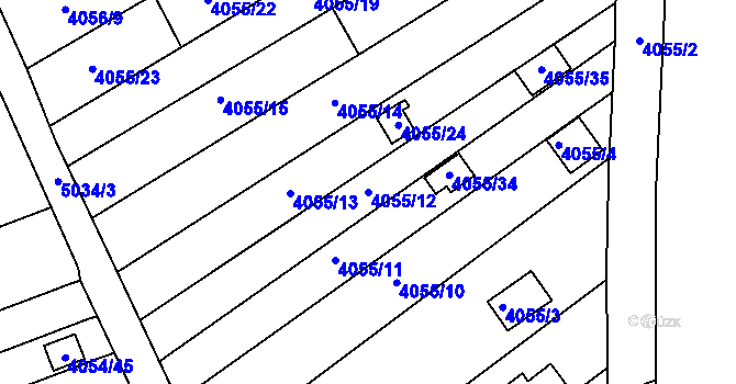 Parcela st. 4055/12 v KÚ Louny, Katastrální mapa