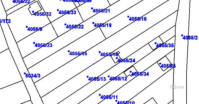 Parcela st. 4055/14 v KÚ Louny, Katastrální mapa