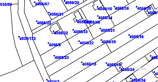 Parcela st. 4055/22 v KÚ Louny, Katastrální mapa