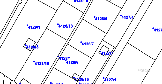 Parcela st. 4128/7 v KÚ Louny, Katastrální mapa