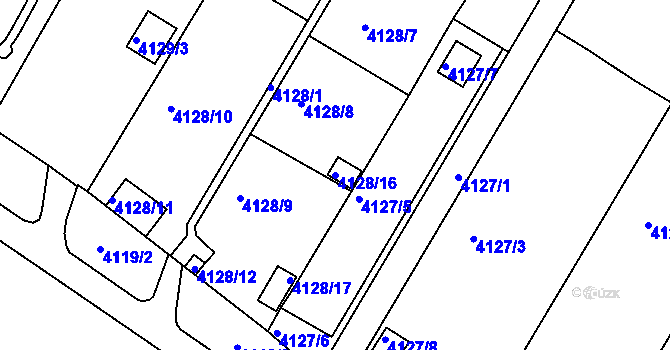 Parcela st. 4128/16 v KÚ Louny, Katastrální mapa