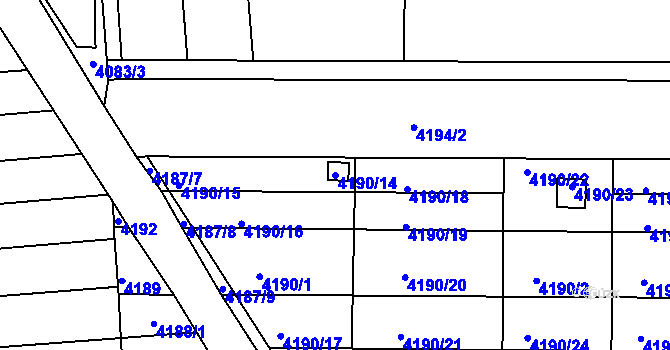 Parcela st. 4190/14 v KÚ Louny, Katastrální mapa