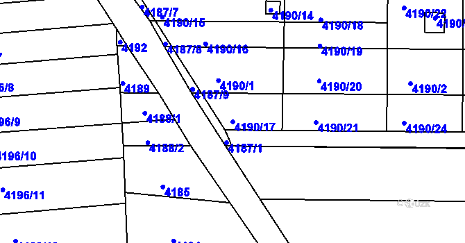 Parcela st. 4190/17 v KÚ Louny, Katastrální mapa