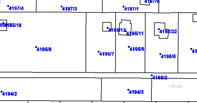 Parcela st. 4195/7 v KÚ Louny, Katastrální mapa