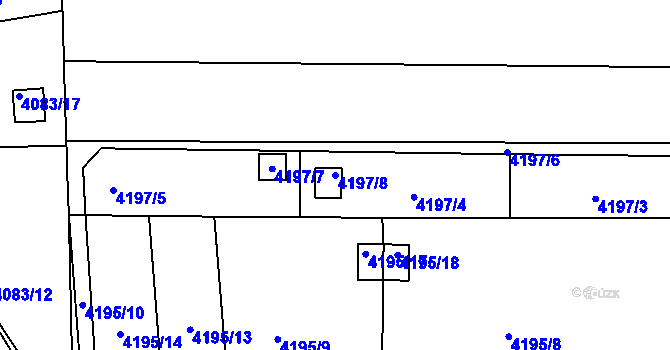 Parcela st. 4197/8 v KÚ Louny, Katastrální mapa