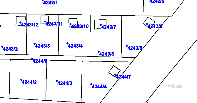 Parcela st. 4243/5 v KÚ Louny, Katastrální mapa