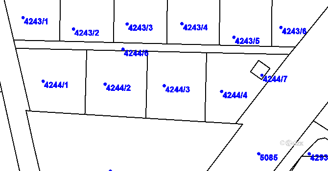 Parcela st. 4244/3 v KÚ Louny, Katastrální mapa