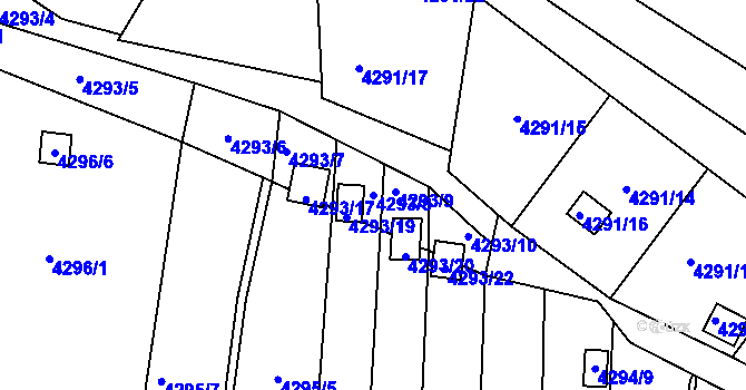 Parcela st. 4293/8 v KÚ Louny, Katastrální mapa