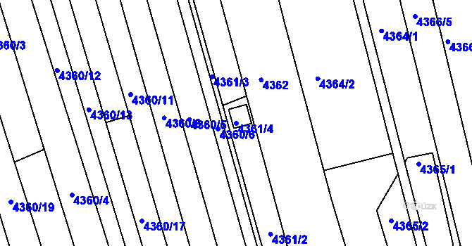 Parcela st. 4361/4 v KÚ Louny, Katastrální mapa