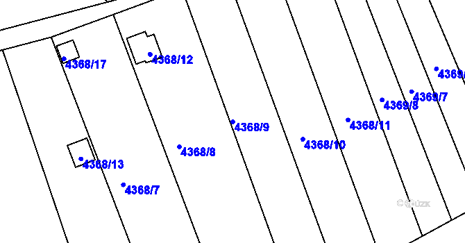 Parcela st. 4368/9 v KÚ Louny, Katastrální mapa