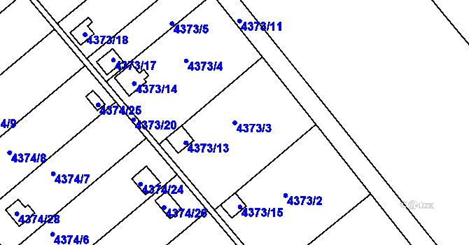 Parcela st. 4373/3 v KÚ Louny, Katastrální mapa