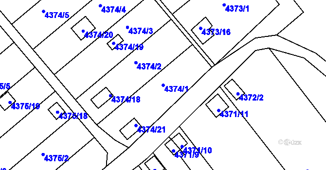 Parcela st. 4374/1 v KÚ Louny, Katastrální mapa
