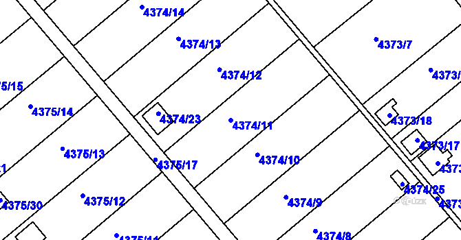 Parcela st. 4374/11 v KÚ Louny, Katastrální mapa
