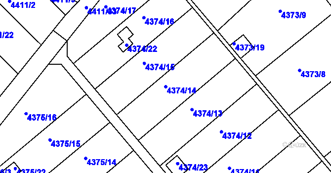 Parcela st. 4374/14 v KÚ Louny, Katastrální mapa