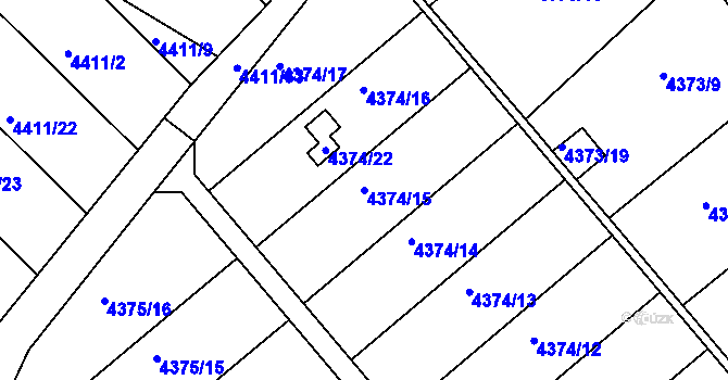 Parcela st. 4374/15 v KÚ Louny, Katastrální mapa