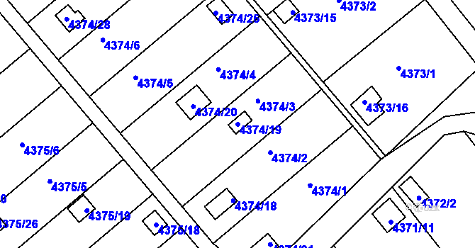 Parcela st. 4374/19 v KÚ Louny, Katastrální mapa