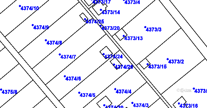 Parcela st. 4374/24 v KÚ Louny, Katastrální mapa
