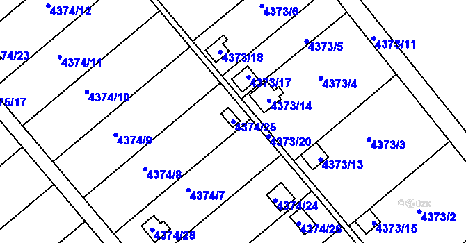 Parcela st. 4374/25 v KÚ Louny, Katastrální mapa