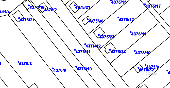 Parcela st. 4376/12 v KÚ Louny, Katastrální mapa