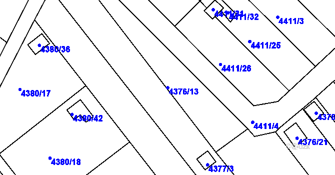 Parcela st. 4376/13 v KÚ Louny, Katastrální mapa