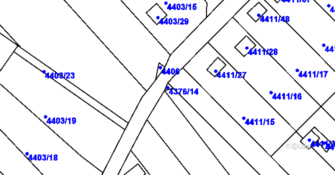 Parcela st. 4376/14 v KÚ Louny, Katastrální mapa