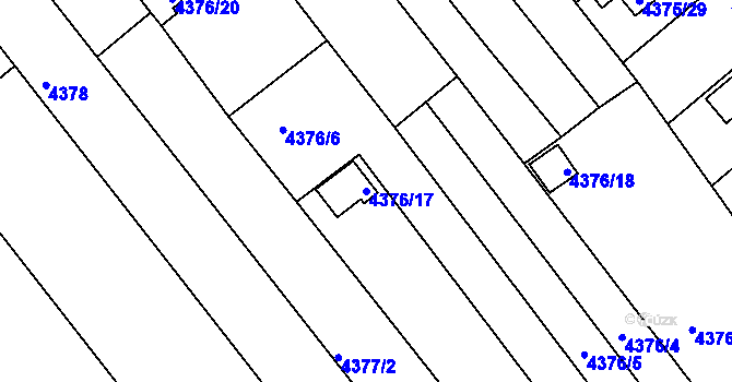 Parcela st. 4376/17 v KÚ Louny, Katastrální mapa