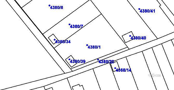 Parcela st. 4380/1 v KÚ Louny, Katastrální mapa