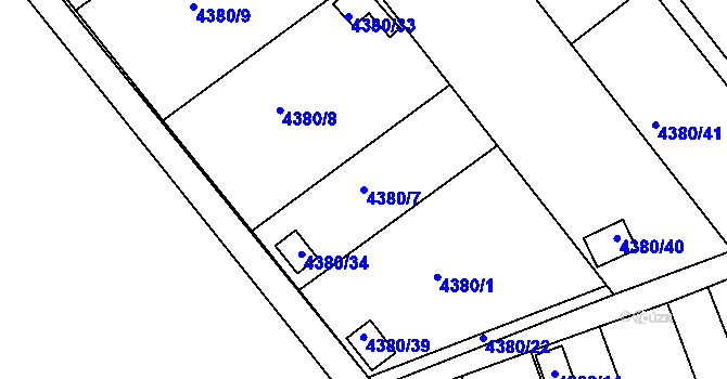Parcela st. 4380/7 v KÚ Louny, Katastrální mapa