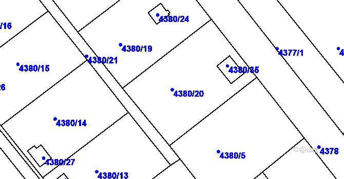 Parcela st. 4380/20 v KÚ Louny, Katastrální mapa