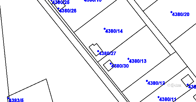 Parcela st. 4380/27 v KÚ Louny, Katastrální mapa