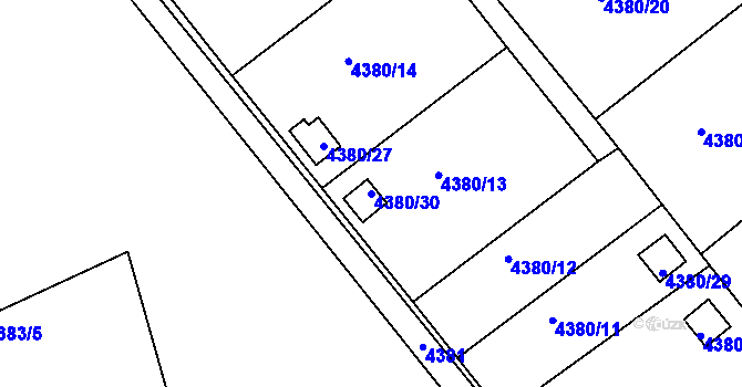 Parcela st. 4380/30 v KÚ Louny, Katastrální mapa