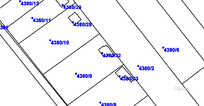 Parcela st. 4380/32 v KÚ Louny, Katastrální mapa