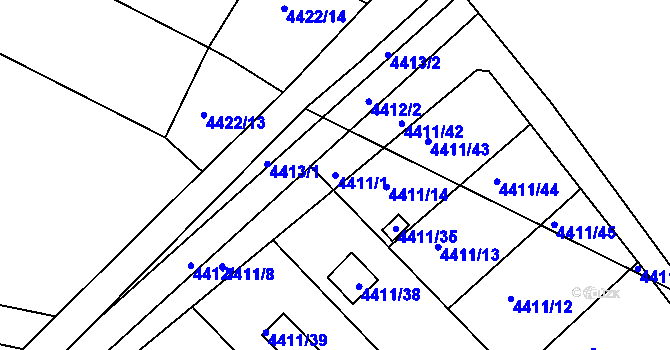 Parcela st. 4411/1 v KÚ Louny, Katastrální mapa