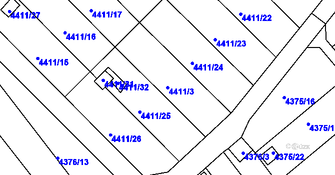 Parcela st. 4411/3 v KÚ Louny, Katastrální mapa