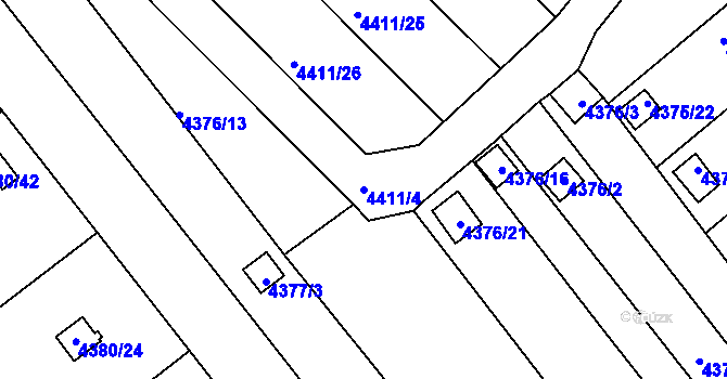 Parcela st. 4411/4 v KÚ Louny, Katastrální mapa