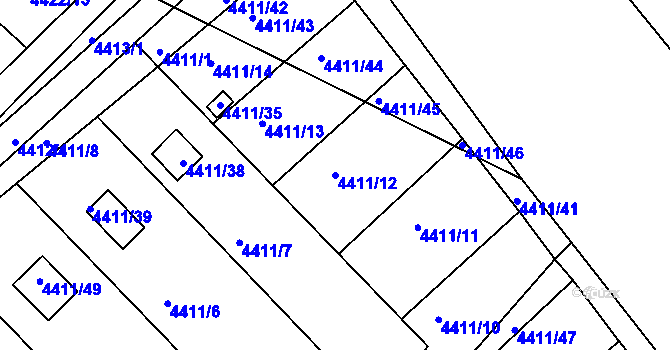 Parcela st. 4411/12 v KÚ Louny, Katastrální mapa