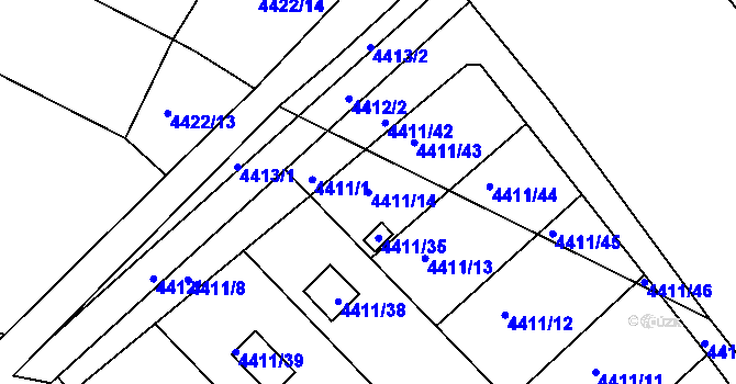 Parcela st. 4411/14 v KÚ Louny, Katastrální mapa