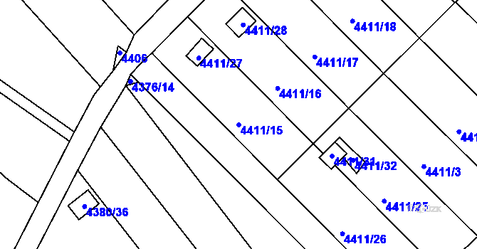 Parcela st. 4411/15 v KÚ Louny, Katastrální mapa