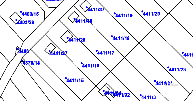 Parcela st. 4411/17 v KÚ Louny, Katastrální mapa