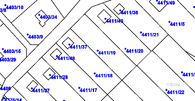 Parcela st. 4411/19 v KÚ Louny, Katastrální mapa