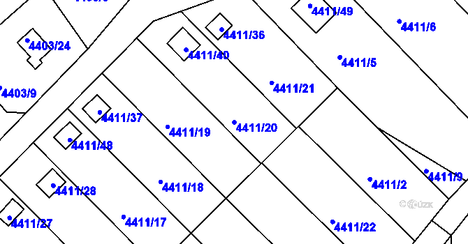 Parcela st. 4411/20 v KÚ Louny, Katastrální mapa