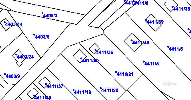 Parcela st. 4411/36 v KÚ Louny, Katastrální mapa