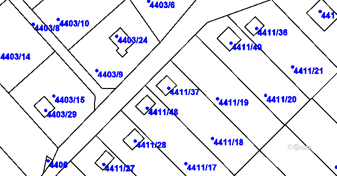 Parcela st. 4411/37 v KÚ Louny, Katastrální mapa