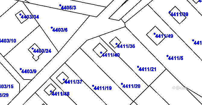 Parcela st. 4411/40 v KÚ Louny, Katastrální mapa