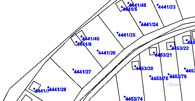 Parcela st. 4441/26 v KÚ Louny, Katastrální mapa